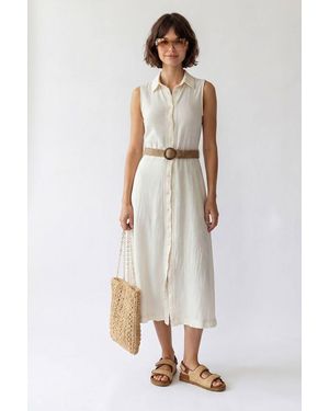 MixRay Belted Cotton Midi Shirt Dress - Natural