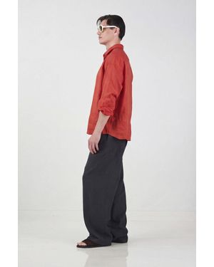 Giesto Oversized Linen Overshirt - Red