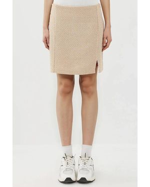 Hiccup High-Waist Mini Tweed Skirt With Slit - Natural