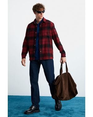 Grimelange Relaxed Plaid Long Sleeve Shirt - Blue