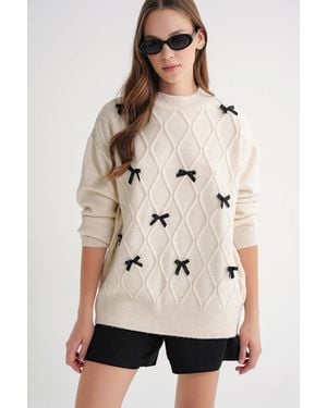 MixRay Boogdetail Kabelgebreide Oversized Trui - Naturel