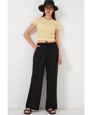 Bigdart Wide Leg Relaxed Trousers With Drawstring - Black