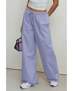 Hiccup Elastic Waist Striped Cotton Lounge Bottoms - Blue