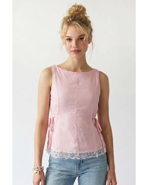 MixRay Mouwloze Poplin Blouse Met Striklijn - Roze
