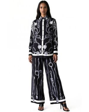 Msn-Collection Geometric Shirt Collar Co-Ord - White