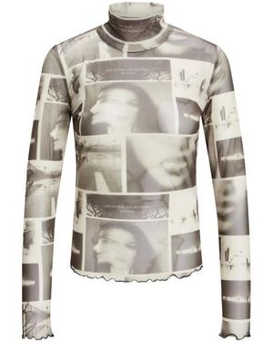 Jack & Jones Jxmaui Ls High Neck Mesh Top Dessin - Grijs