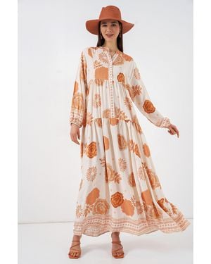 Bigdart Patterned V-Neck Maxi Dress - Orange