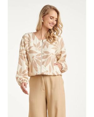 Smashed Lemon Bomberjack Met Abstracte Bloemprint - Naturel