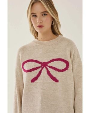 Hiccup Relaxed Fit Bow Detail Jumper - Pink