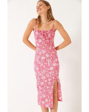 Bianco Lucci Gedeeltelijk Gepatineerde Bloemenprint Midi-Jurk - Roze