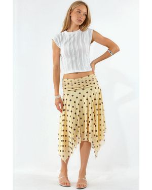 Busem Hoge Taille Polkadot Midi A-Lijn Rok - Geel