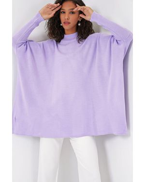 Bigdart Oversized Half-Turtleneck Long Sleeve Knit Jumper - Purple