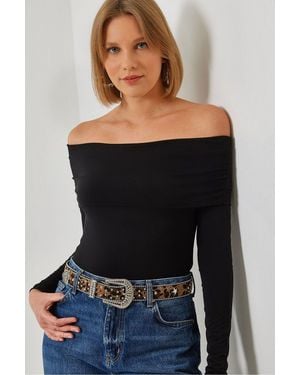 Bianco Lucci Strapless Fitted Long Sleeve Blouse - Black
