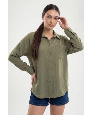 Bigdart Linnen Gemixt Shirt Met Knopen Sluiting - Groen