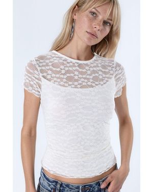 Busem Slim Fit Lace Knit Blouse - White