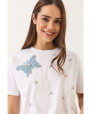 Bianco Lucci Embroidered Crew Neck T-Shirt - White