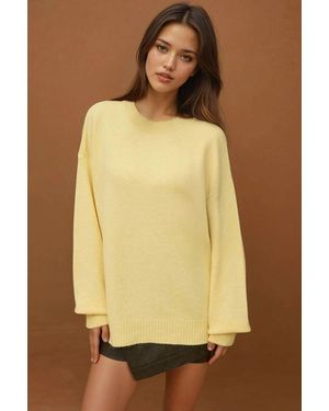 Hiccup Thick Knit Crew Neck Long Jumper - Yellow