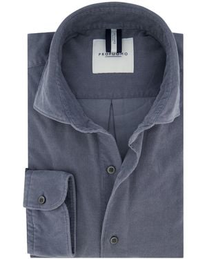 Profuomo Overhemd Corduroy - Blauw