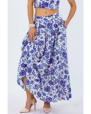 Busem Floral Hoge Taille Midi A-Lijn Plissé Rok - Blauw