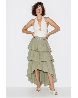 Bianco Lucci High-Waist Cotton Poplin Midi Skirt - Natural