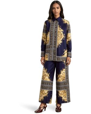 Msn-Collection Abstract Shirt Collar Co-Ord Set - Blue