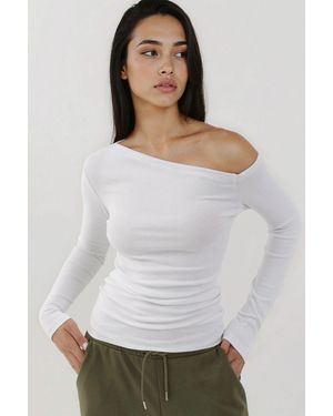 Hiccup Asymmetrische Kraag Slim Fit Lange Mouwen Top - Wit