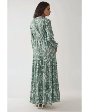 Hiccup Printed Long Sleeve Viscose Maxi Dress - Green