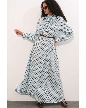 Bigdart Polka Dot Maxi Shirt Dress - Grey
