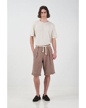 Giesto Textured Mid Waist Wide Leg Shorts - Brown