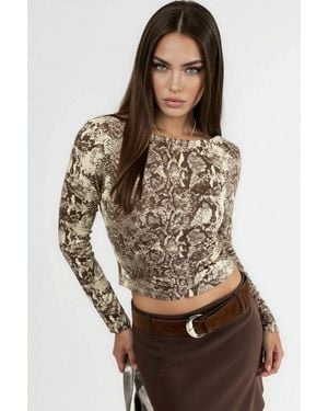 Busem Slangenprint Boot Hals Crop Blouse - Bruin