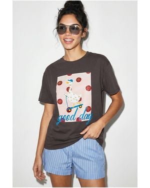 Bianco Lucci Gedrukte Relaxed Fit Crew Neck T-Shirt - Wit