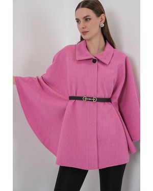 Bigdart Gordel Tweed Cape Jas - Roze