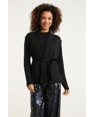 Smashed Lemon 24789 E Geribde Mouwloze Cardigan Met Lurex - Zwart