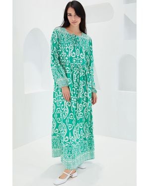 Bigdart Patterned Maxi Dress With Tie Detail - Green