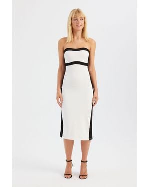 Hiccup Block Coloured Strapless Midi Dress - White