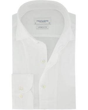 Profuomo Japanese Knitted Overhemd Effen - Wit