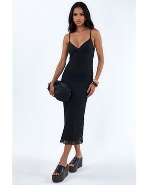 Hiccup V-Neck Lace Bodycon Midi Dress - Black