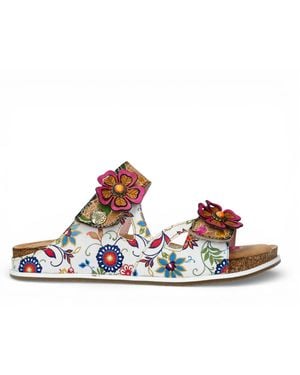 Laura Vita Brcyano 32 Floral Leather Strappy Slipper Sandals - Blue