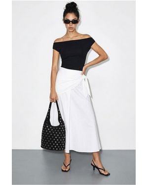 Bianco Lucci High Waist A-Line Wrap Skirt With Tie Detail - White