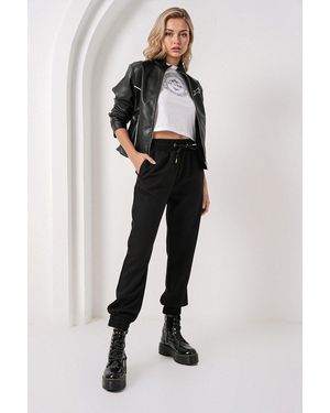 Bigdart Drawstring Elastic Waist Skinny Leg Joggers - Black