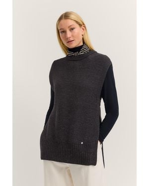 Bugatti Damen Gebreid Vest Met Strikceintuur En Ronde Hals - Blauw