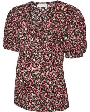 Mama.licious T-Shirt Met Bloemenprint En Pofmouwen - Paars