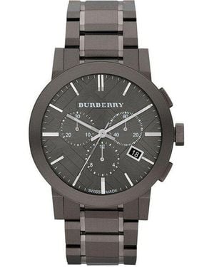 Burberry Bu9354 Large Check Ion Plated Stainless Steel Watch - Grey