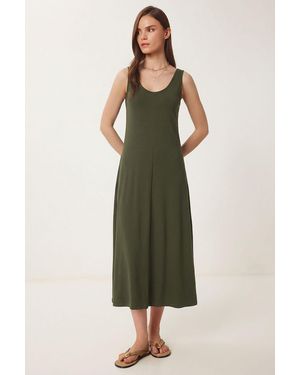 Happiness İstanbul U Collar Midi Dress - Green