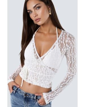 Busem Korte Kanten V-Hals Blouse Met Strikdetail - Wit