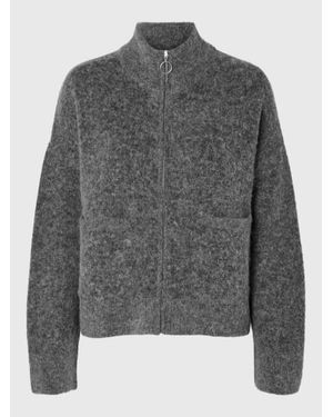 SELECTED Slwsia Ras Ls Knit Zipper Cardigan 16091220 Medium Melange - Grijs