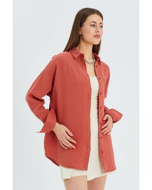 MixRay Oversized Muslin Basic Shirt - Red