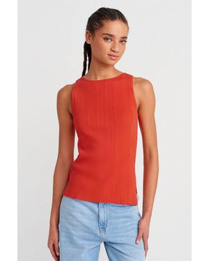 Dilvin Sleeveless Ribbed Boat Neck Jumper - Red