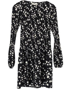 Maje Rockiz Plissé Daisy-Print Crêpe Mini Jurk - Zwart
