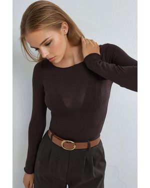 Hiccup Boat Neck Cashmere Blend Ultra Lightweight Blouse - Black